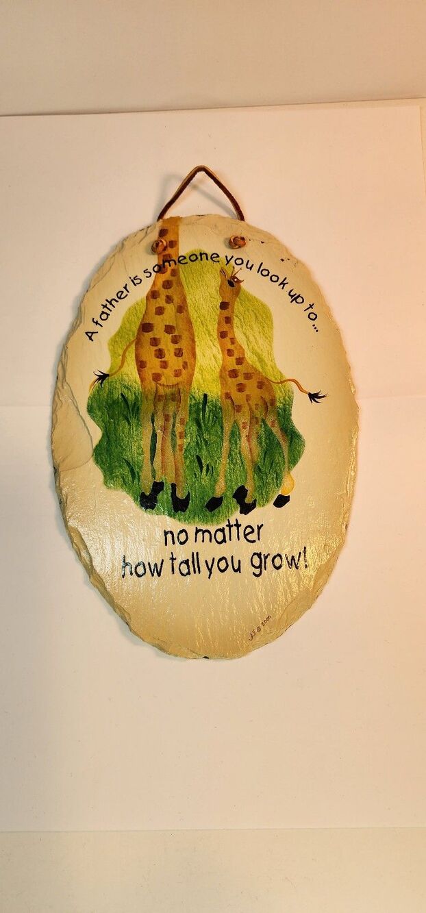 Cute Father Giraffe Son Plaque made from slate tile stenciled vintage
